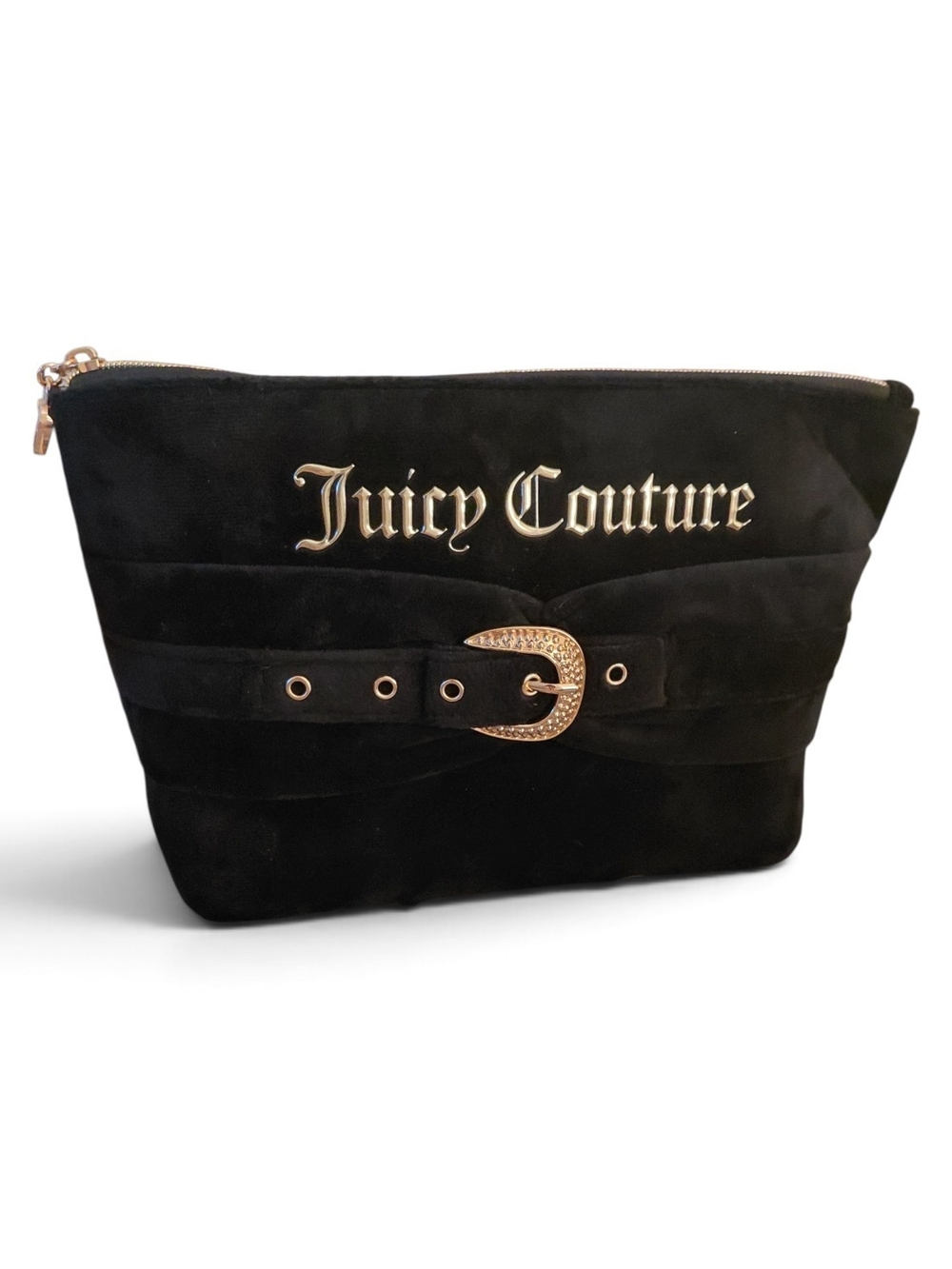 Juicy Couture Black Velour Buckle Cosmetic Bag